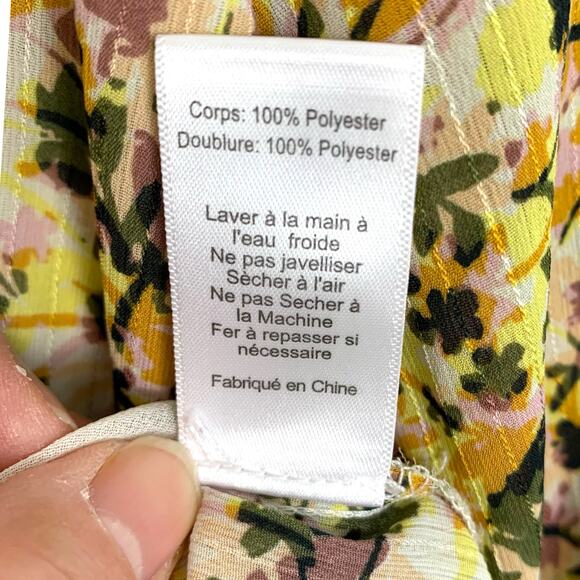 ALL IN FAVOR Women's L Yellow Purple Floral Pintuck Ruffle Cuff Blouse - Picture 8 of 8